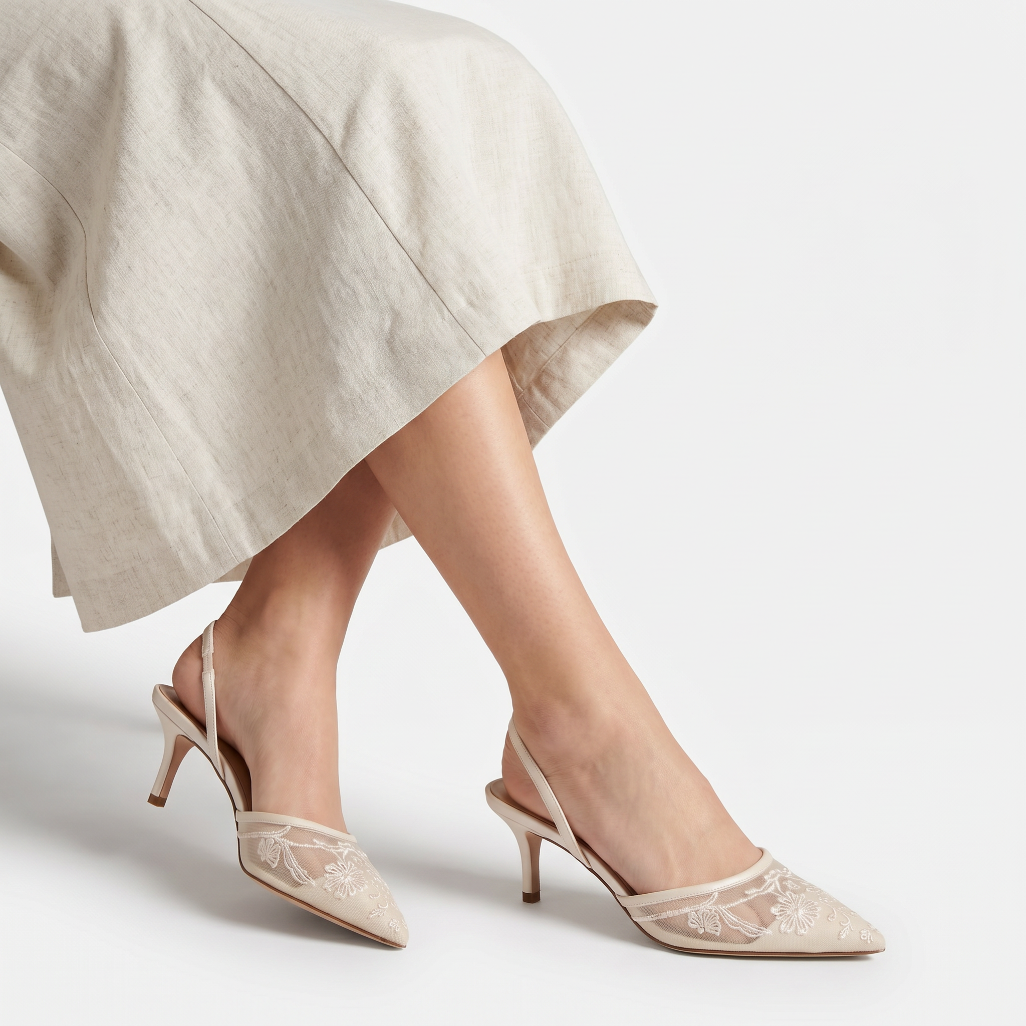 Women's Embroidered Mesh Mule Heels - Pointed Toe