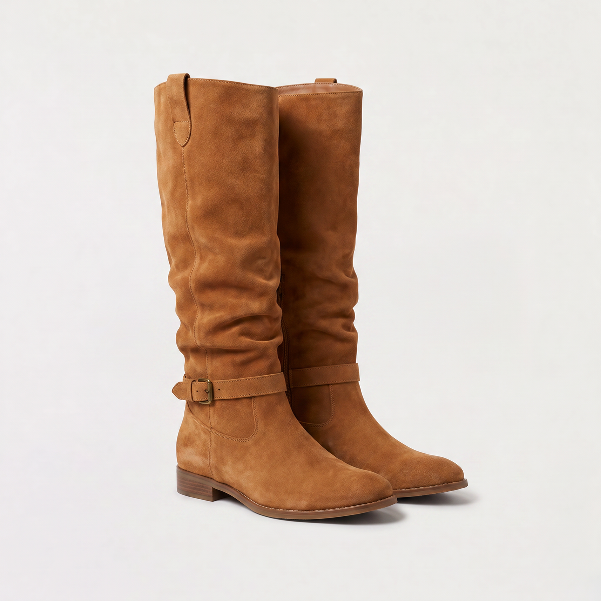 Women's Slouch Knee-High Boots - Buckled Ankle