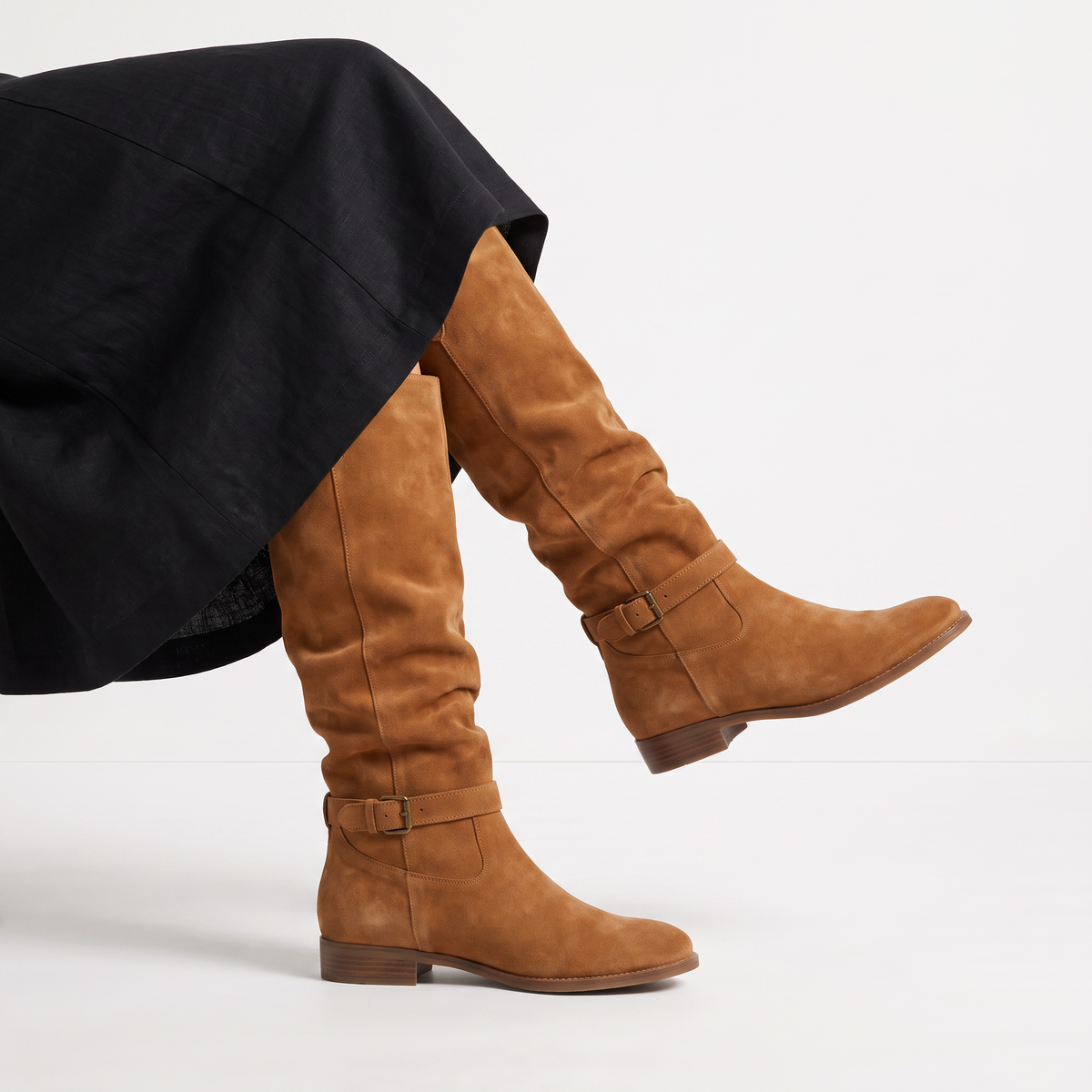 Women's Slouch Knee-High Boots - Buckled Ankle