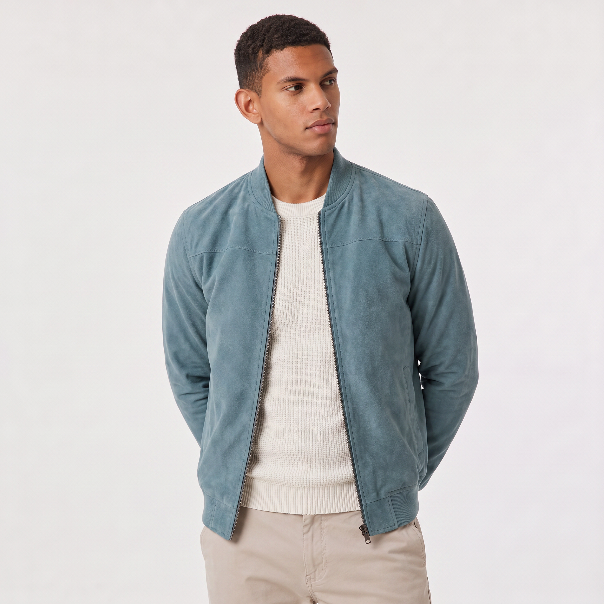 Men's Suede-Look Zip-Up Bomber Jacket