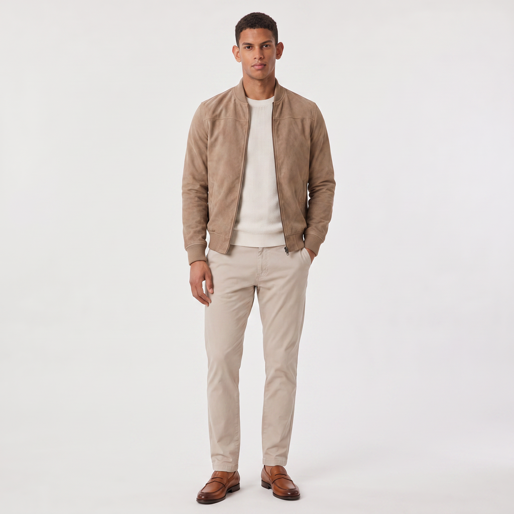 Men's Suede-Look Zip-Up Bomber Jacket