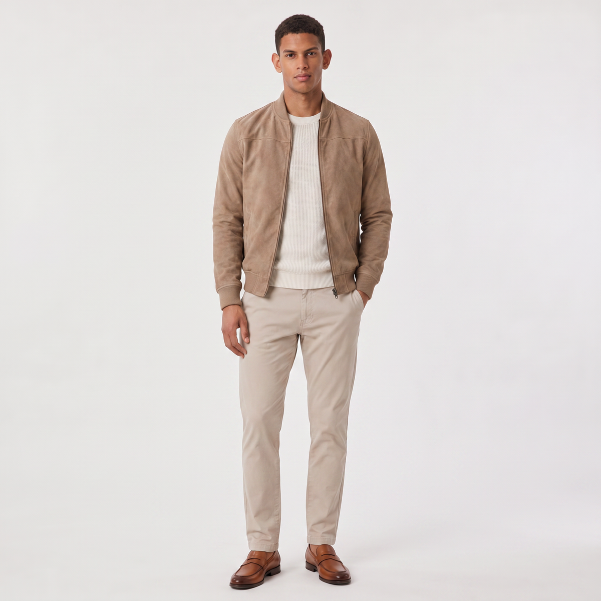 Men's Suede-Look Zip-Up Bomber Jacket