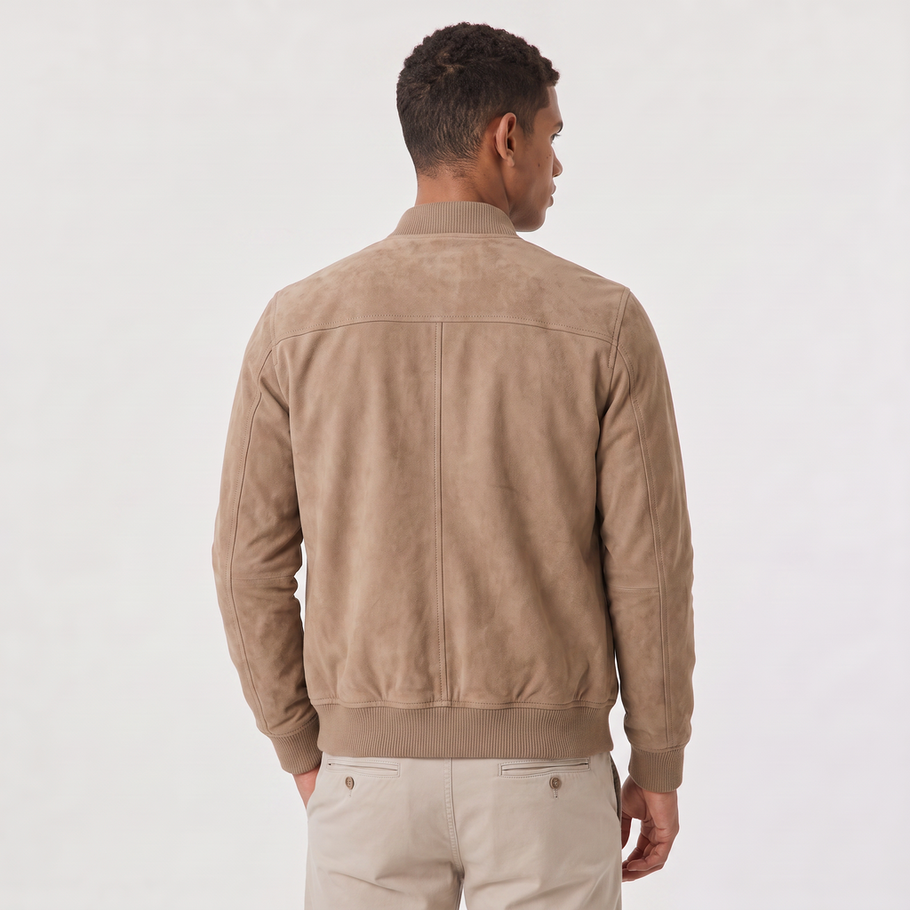 Men's Suede-Look Zip-Up Bomber Jacket