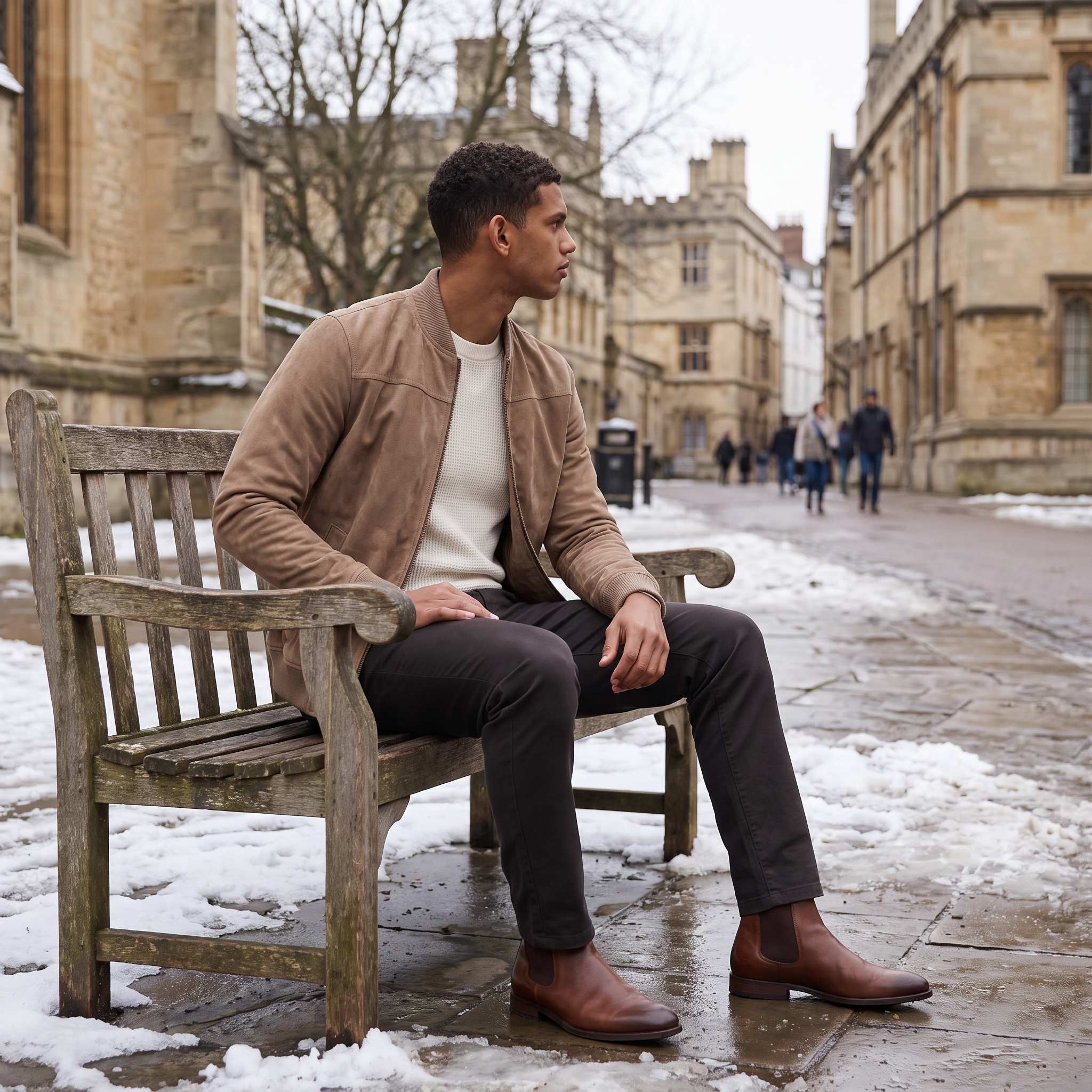 Men's Suede-Look Zip-Up Bomber Jacket