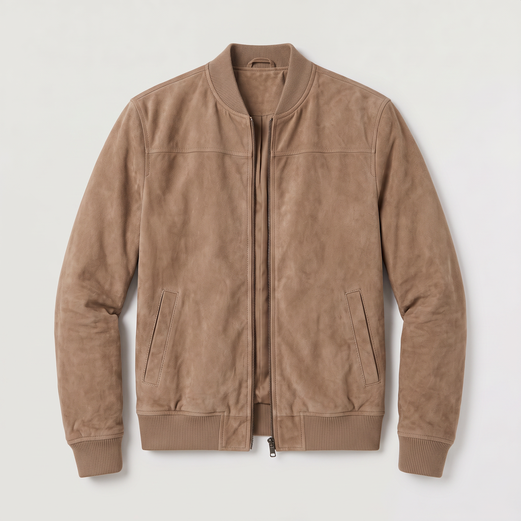 Men's Suede-Look Zip-Up Bomber Jacket