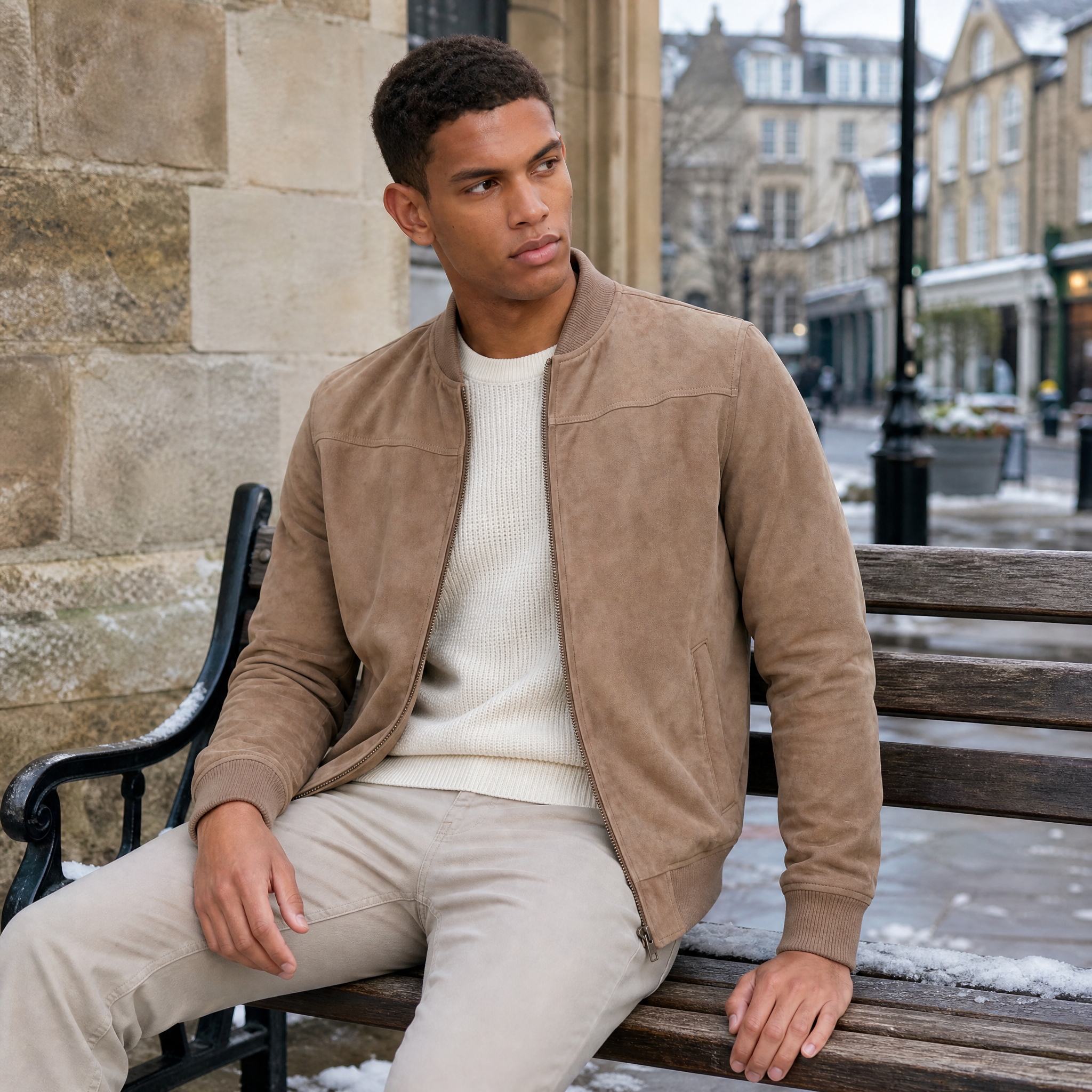 Men's Suede-Look Zip-Up Bomber Jacket