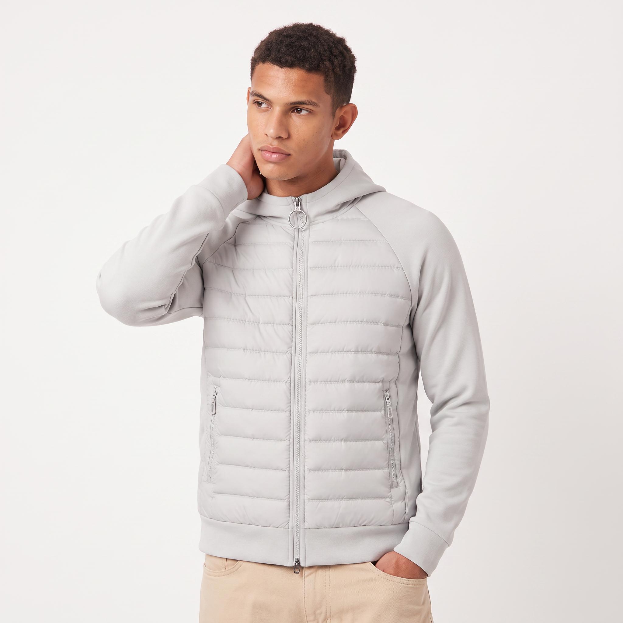 Men's Hooded Hybrid Quilted Jacket