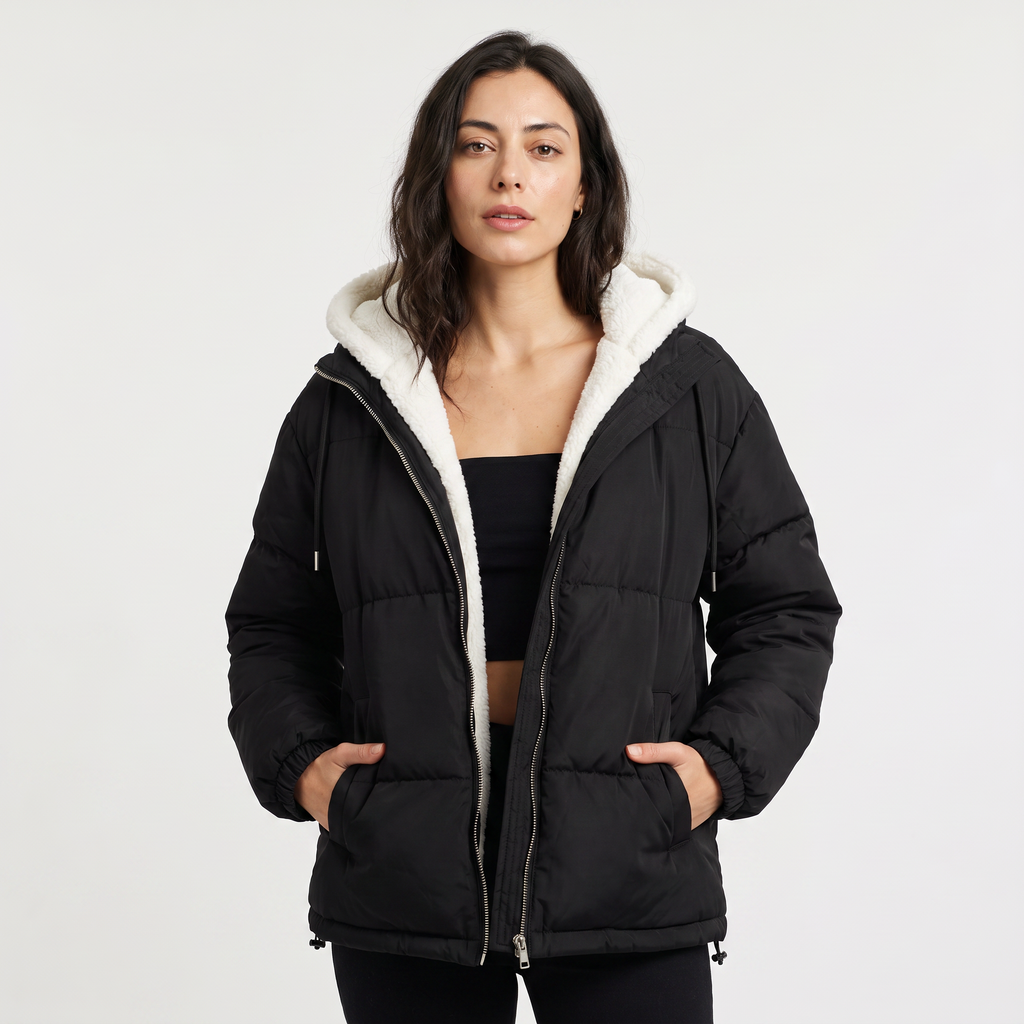 Women's Sherpa-Lined Hooded Puffer Jacket