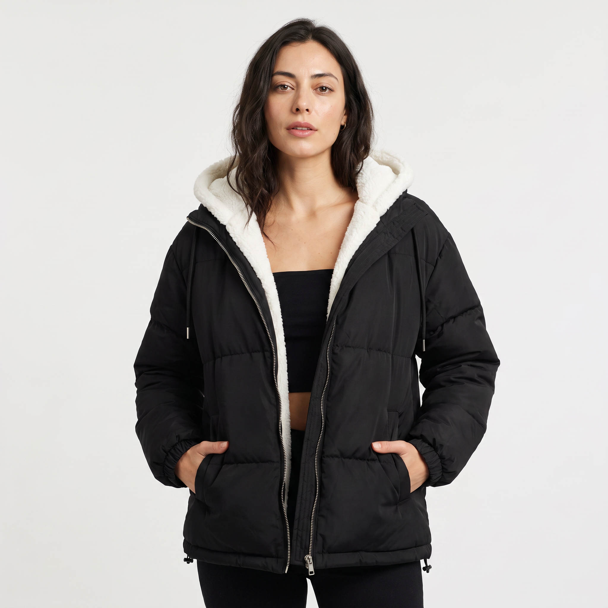 Women's Sherpa-Lined Hooded Puffer Jacket