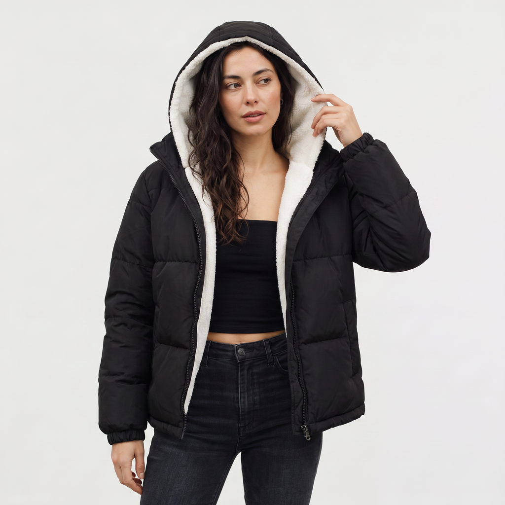 Women's Sherpa-Lined Hooded Puffer Jacket