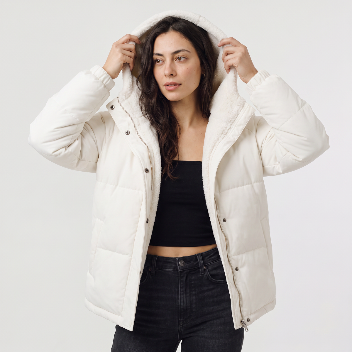 Women's Sherpa-Lined Hooded Puffer Jacket