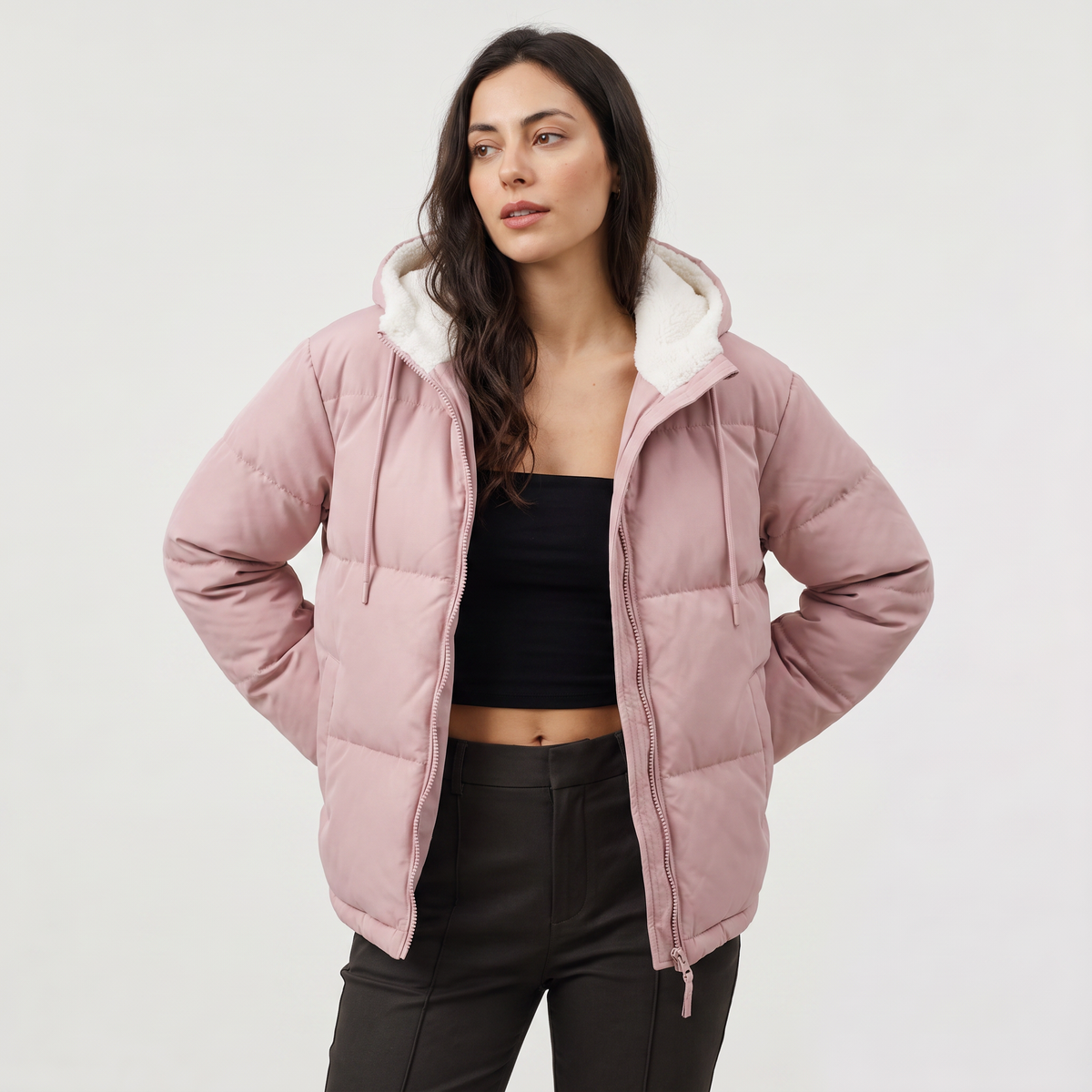 Women's Sherpa-Lined Hooded Puffer Jacket