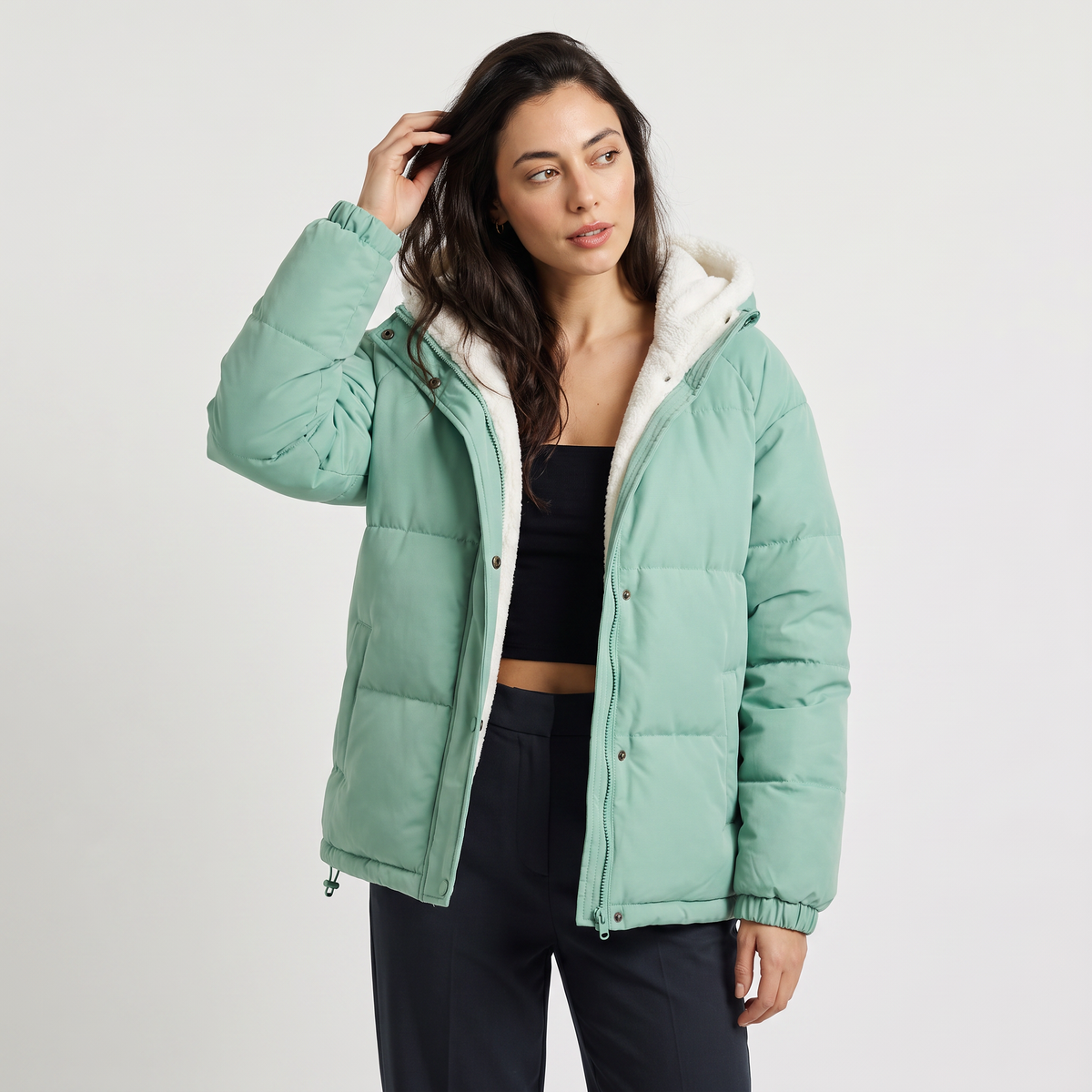 Women's Sherpa-Lined Hooded Puffer Jacket