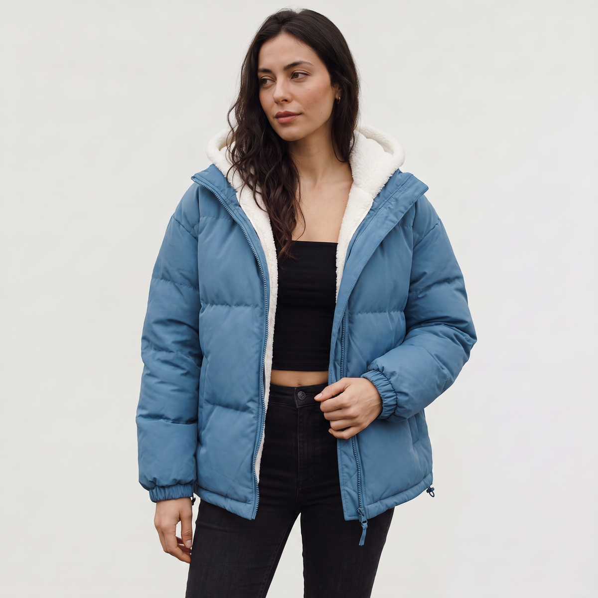 Women's Sherpa-Lined Hooded Puffer Jacket