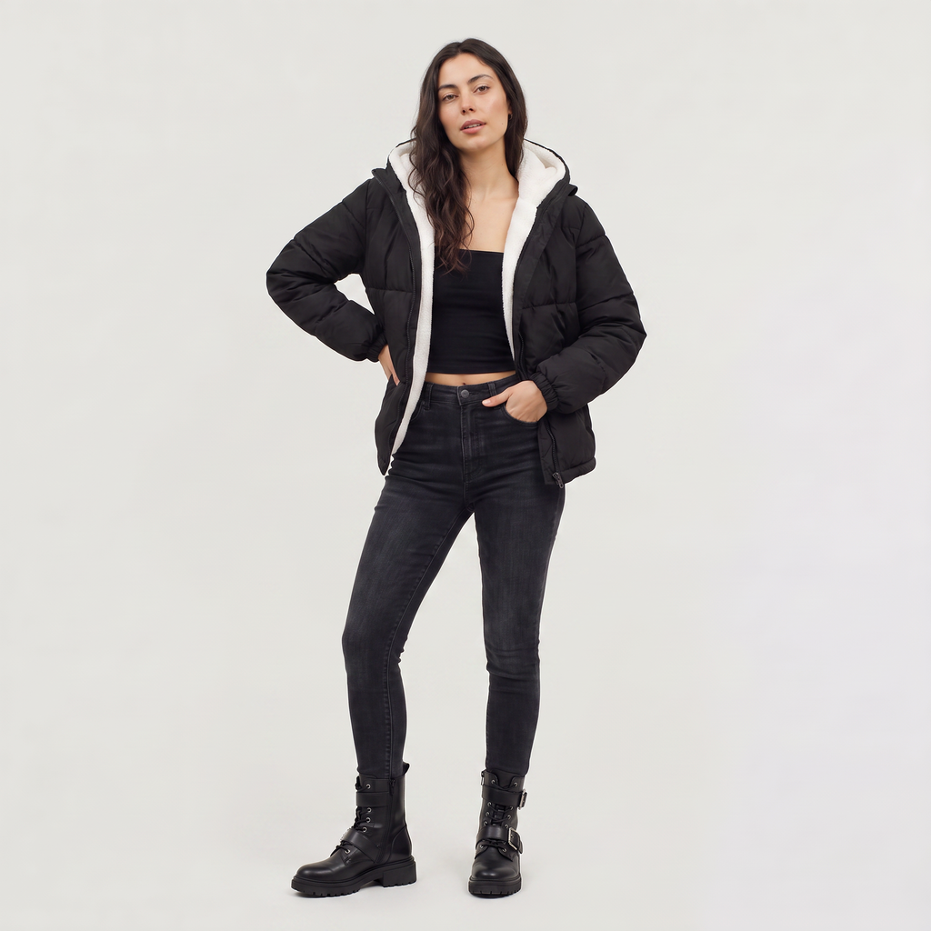 Women's Sherpa-Lined Hooded Puffer Jacket