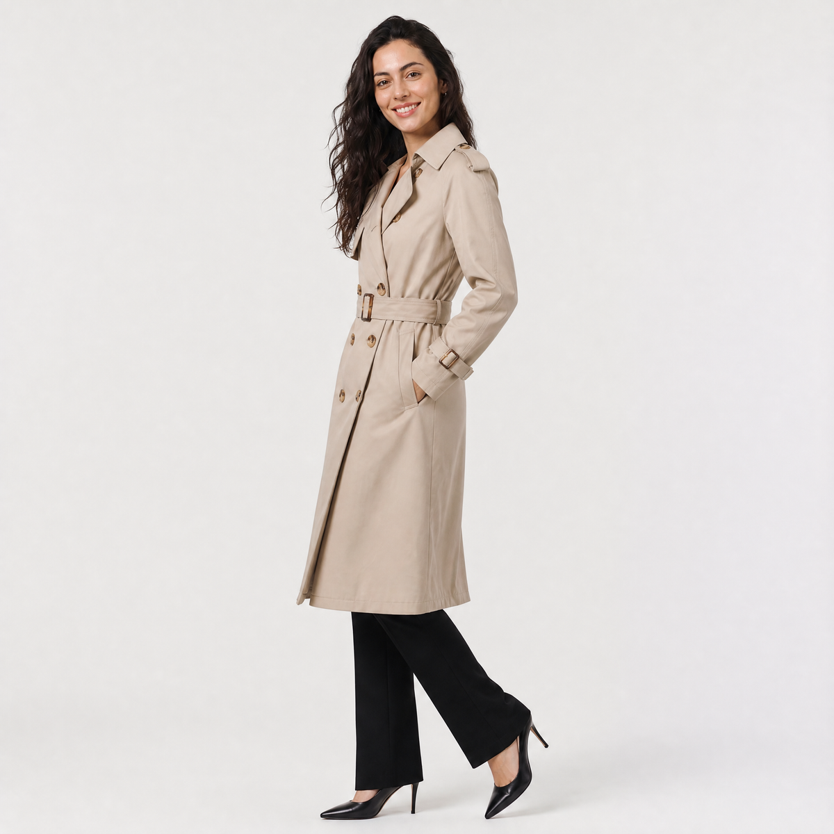 Women's Single Brested Belted Trench Coat