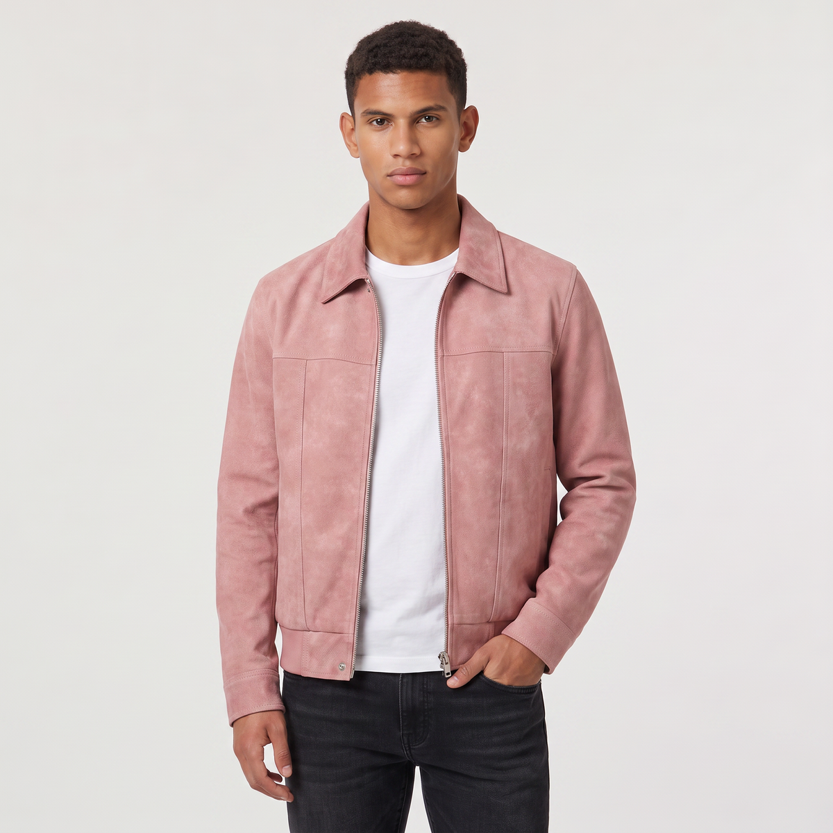 Men's Casual Leather-Look Zip Jacket