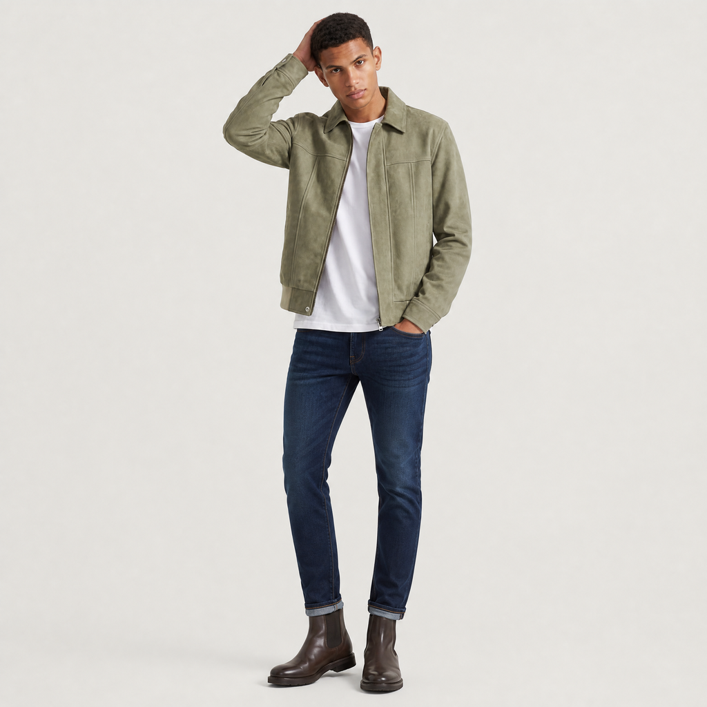 Men's Casual Leather-Look Zip Jacket