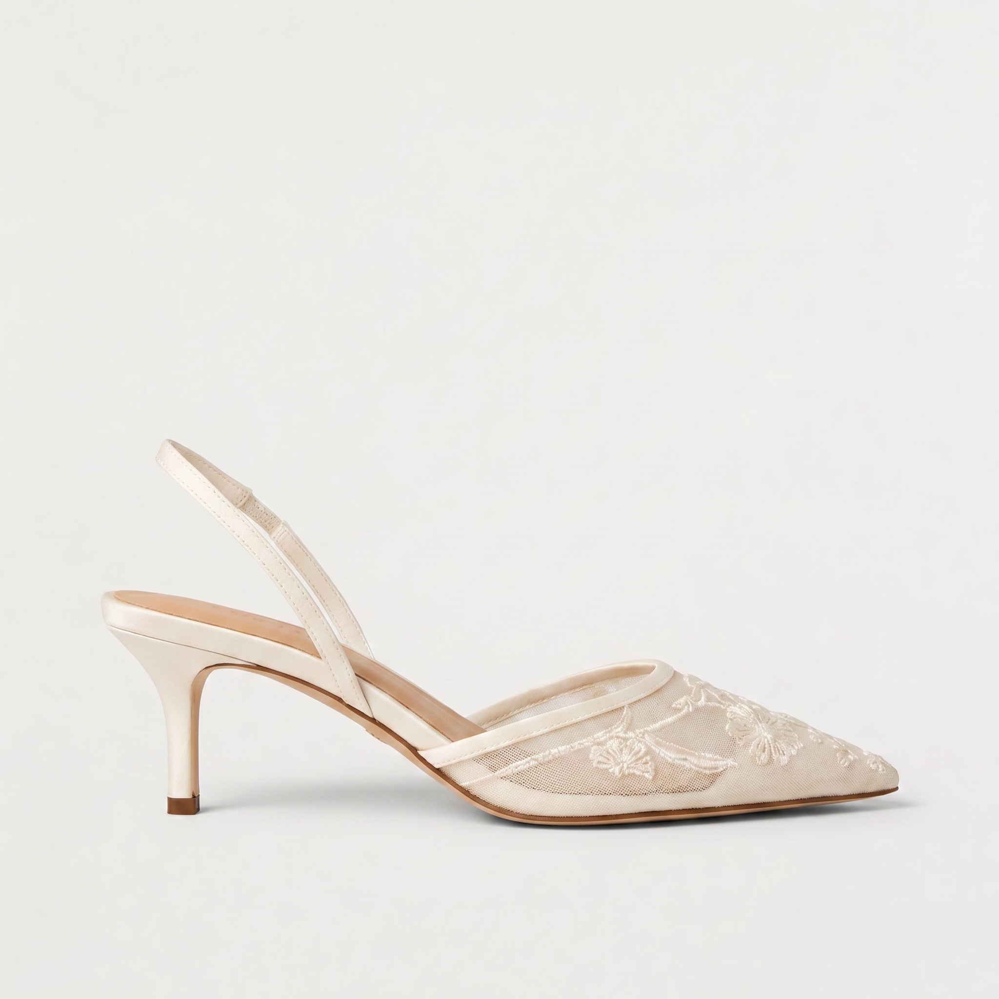 Women's Embroidered Mesh Mule Heels - Pointed Toe
