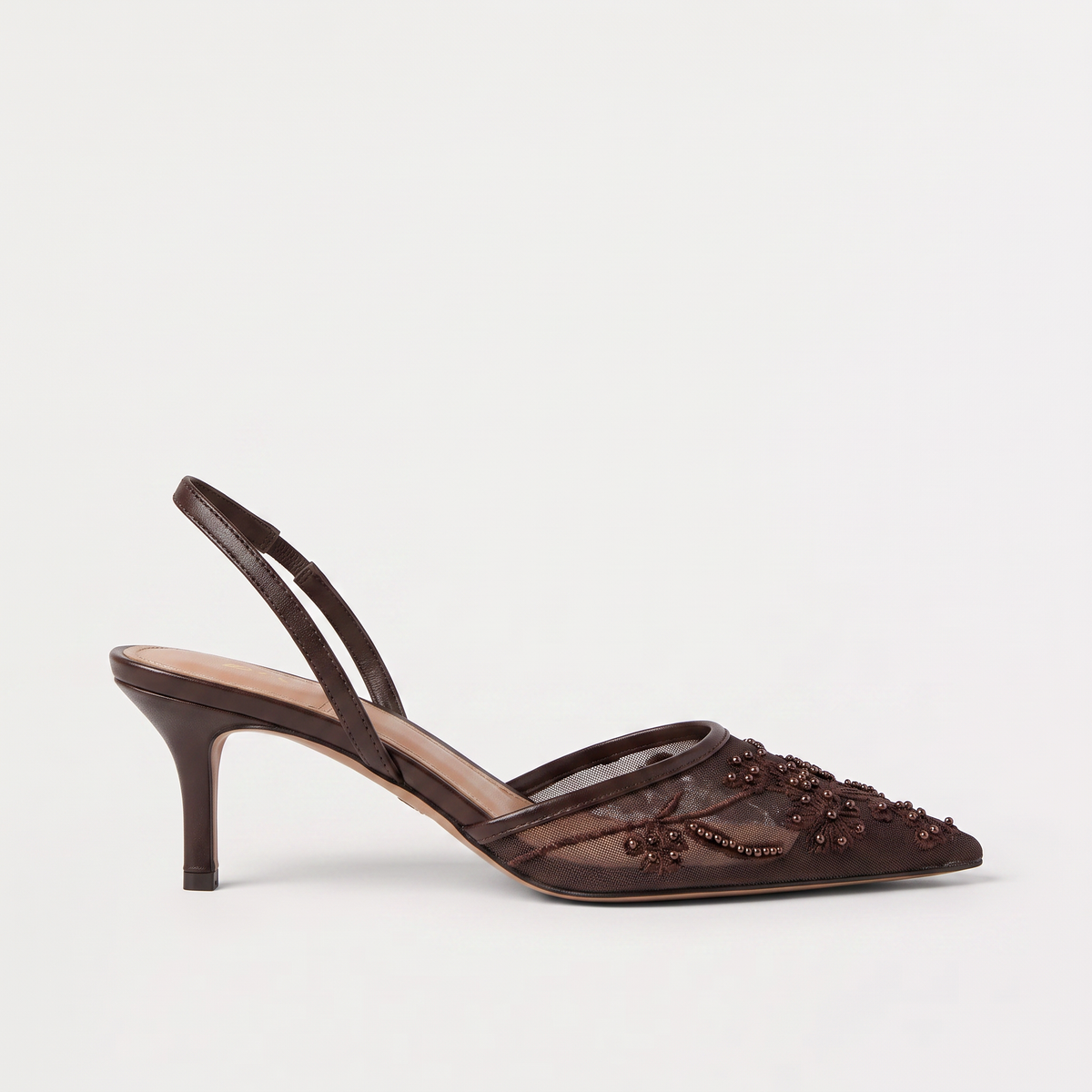 Women's Embroidered Mesh Mule Heels - Pointed Toe