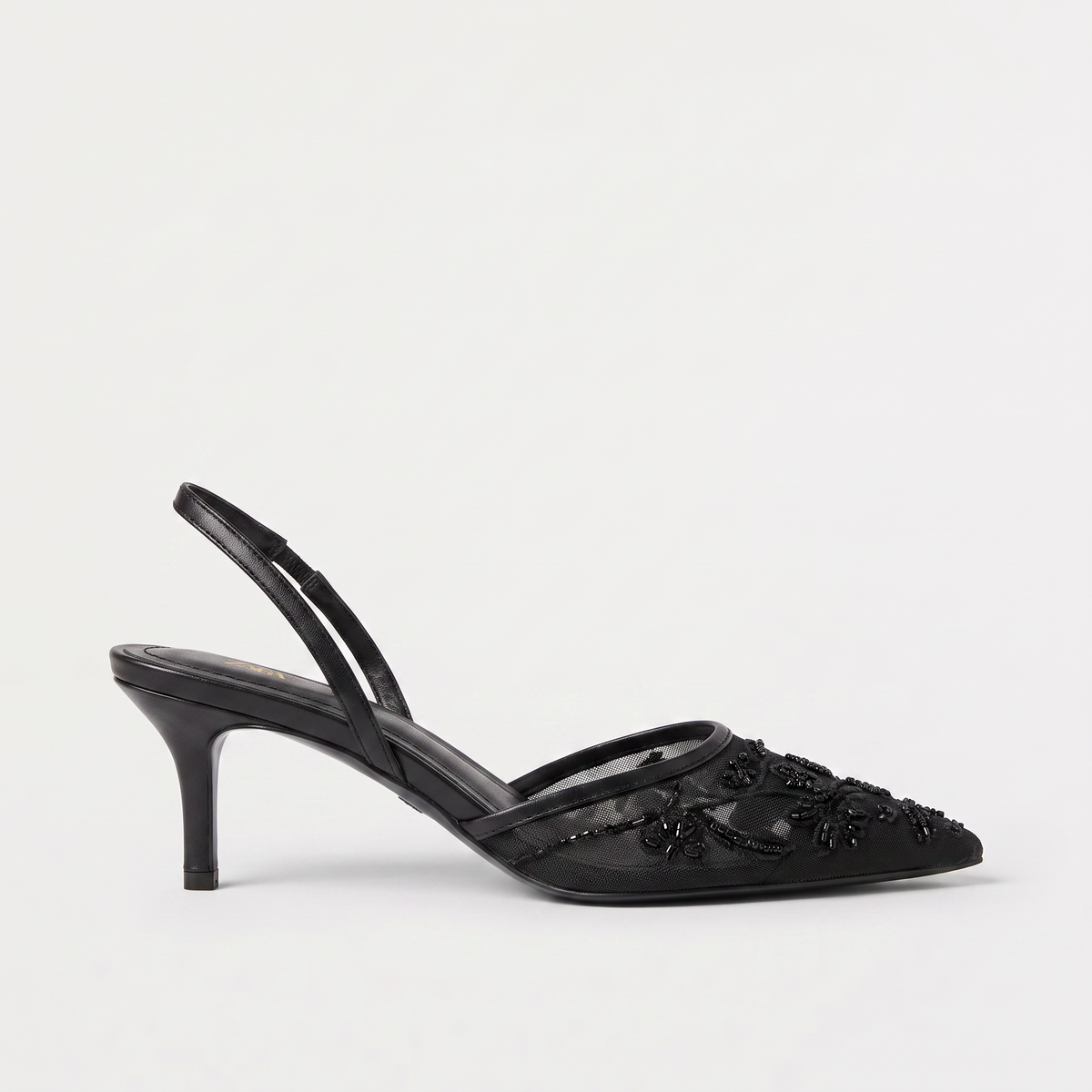 Women's Embroidered Mesh Mule Heels - Pointed Toe