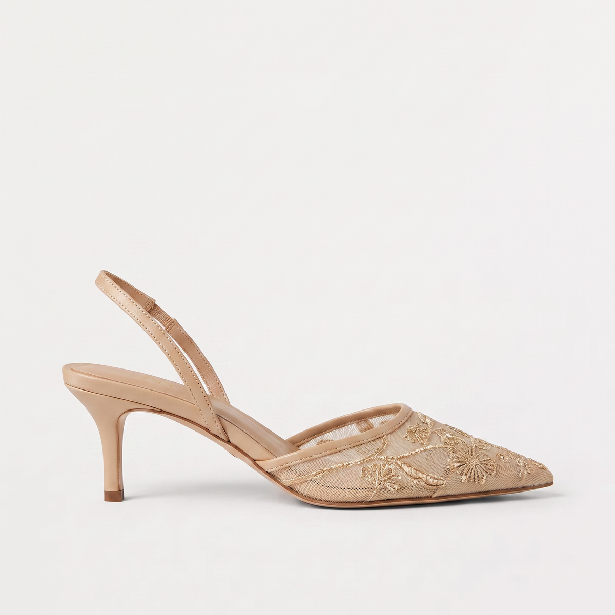 Women's Embroidered Mesh Mule Heels - Pointed Toe