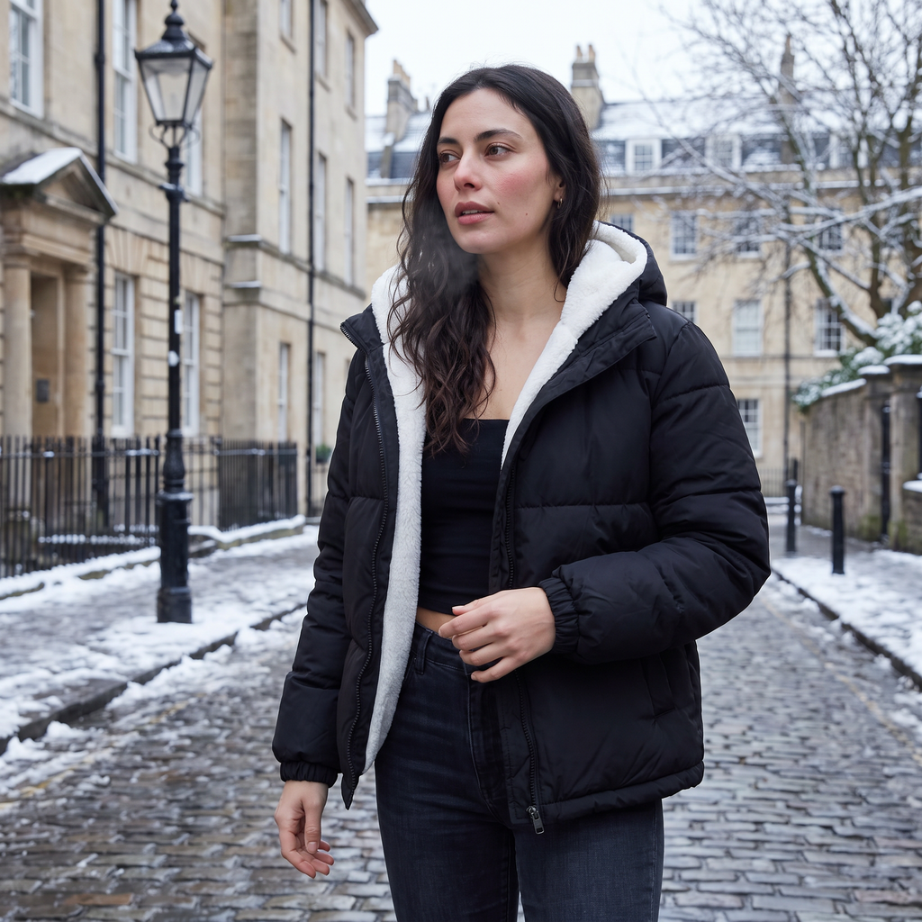 Women's Sherpa-Lined Hooded Puffer Jacket
