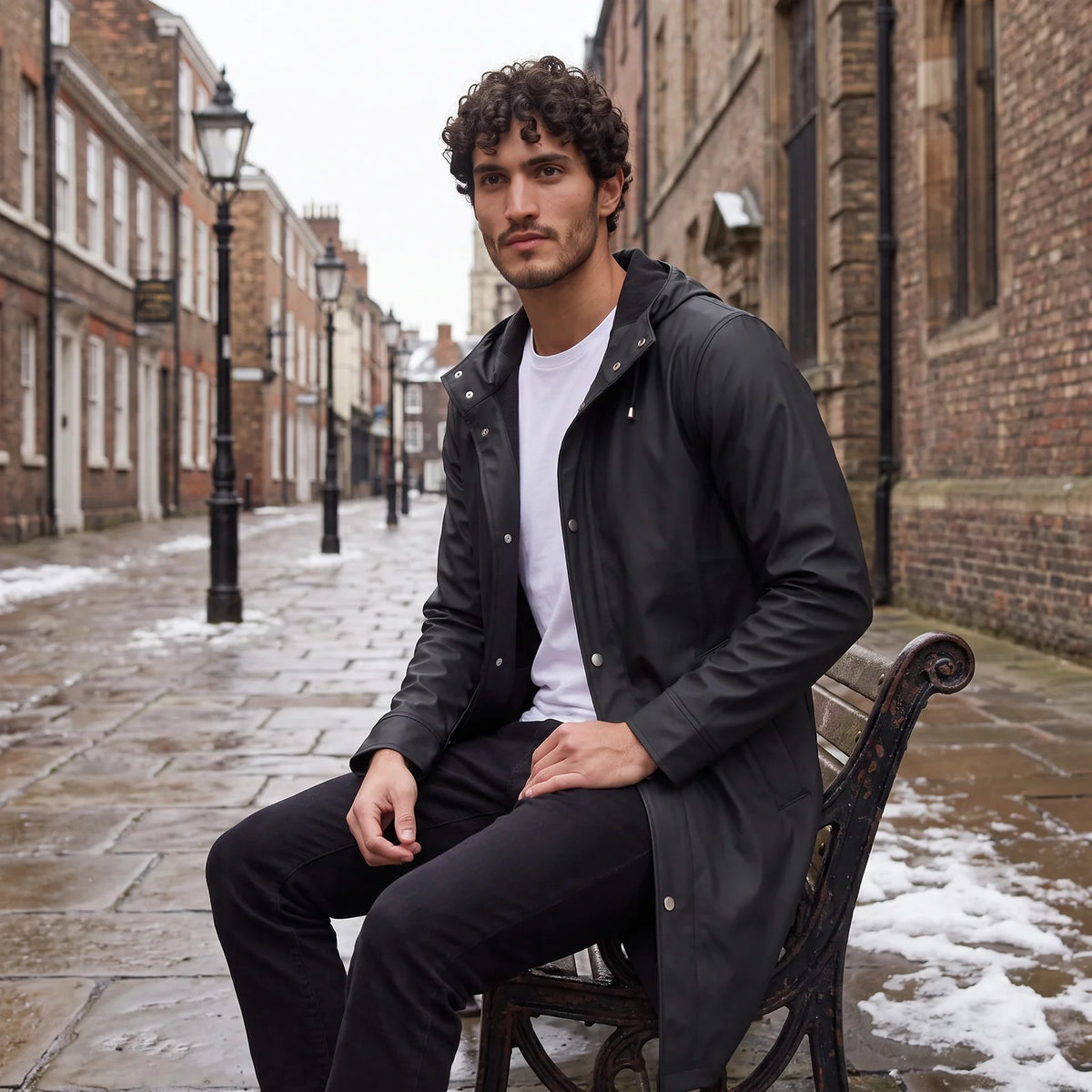Men's Long Hooded Raincoat